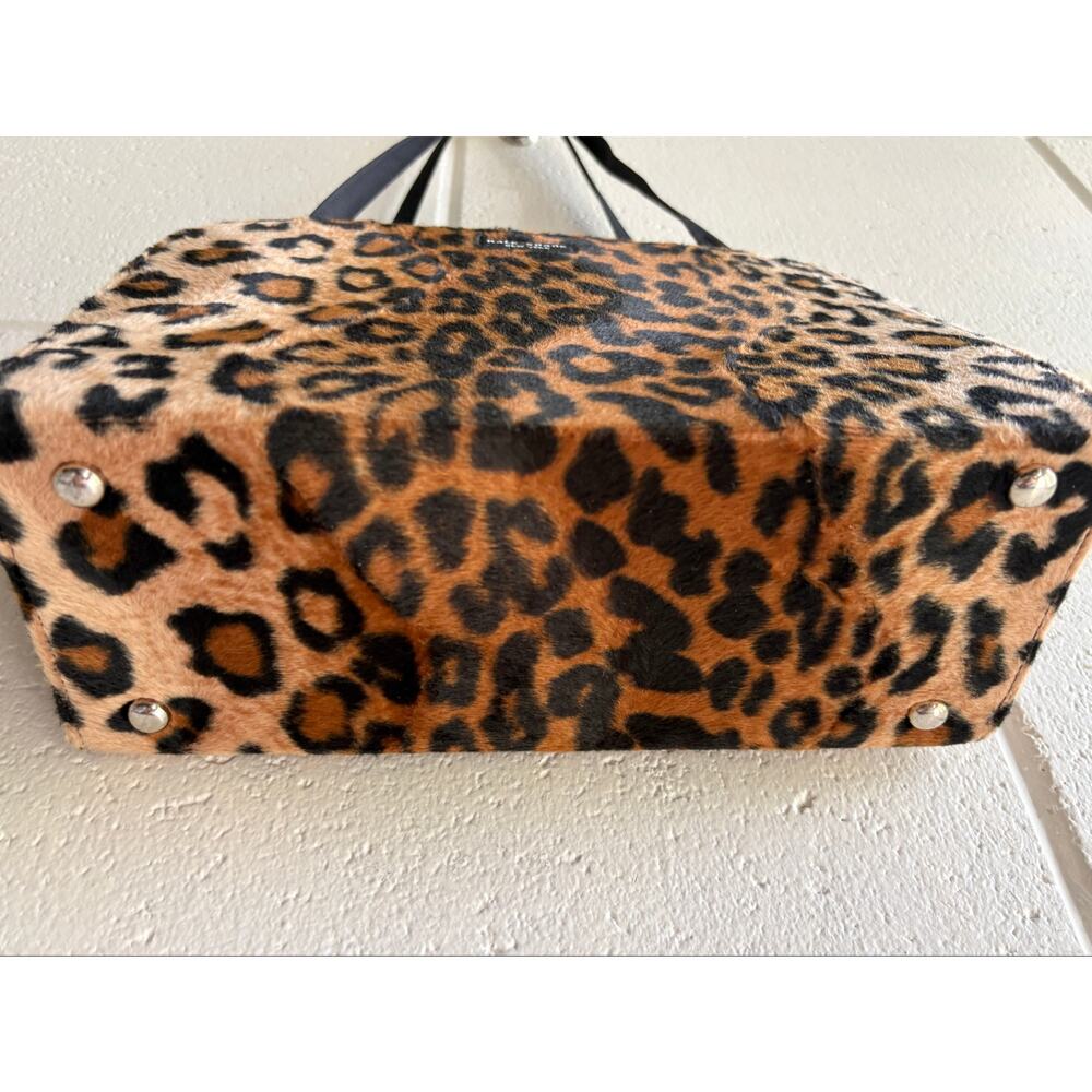 Kate Spade 90s Vintage Leopard Print Purse Fuzzy Double Handle - Picture 4 of 8